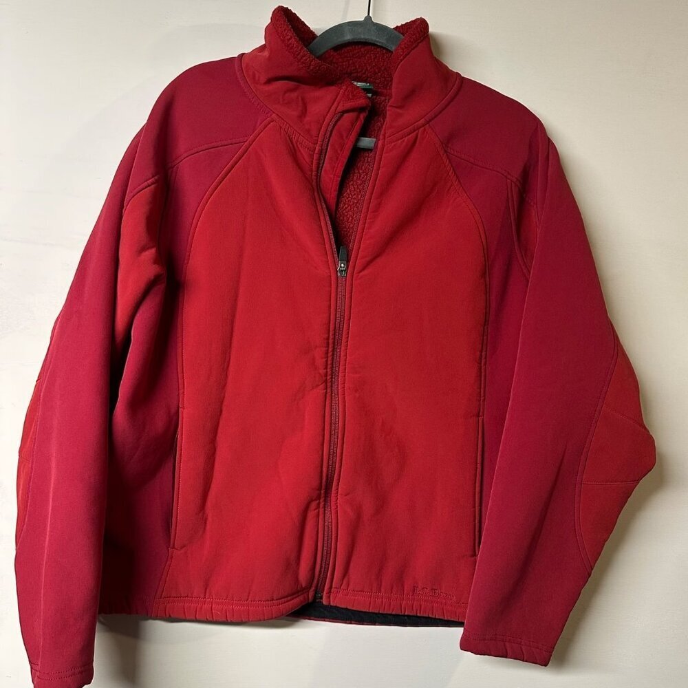 L.L. Bean Womenâs Large Red Jacket Colorblock Fleece Lined Outdoor Hiking Cabin